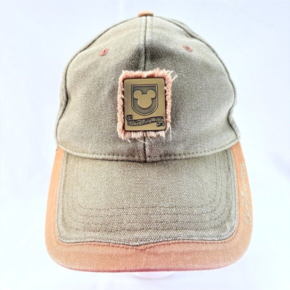 Walt Disney World Mickey Mouse Metal Logo Brown Tan Strapback Baseball Cap Hat - Picture 2 of 9